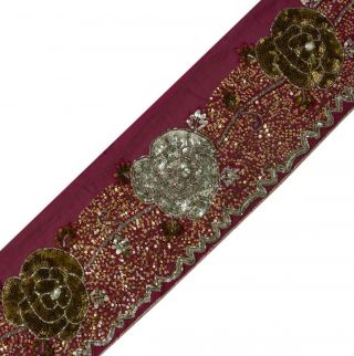 Vintage Sari Border Indian Craft Trim Sequin Embroidered Lace Ribbon Purple