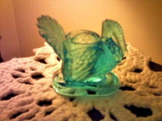 Vintage Mosser Glass (usa) ?? Light Blue " Turkey " Toothpick Holder