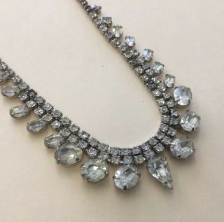 Vintage Silver Tone Costume Chunky Clear Rhinestone Collar Necklace 15 " N1