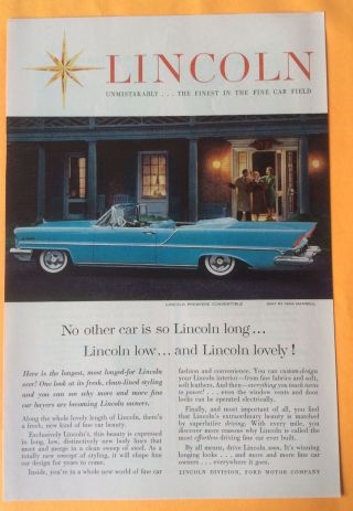 Vintage 1957 Lincoln Premiere Convertible Car Ad Ford Motor Comp.