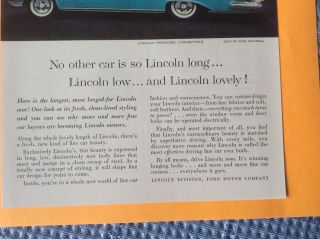 Vintage 1957 Lincoln Premiere Convertible Car Ad Ford Motor Comp. 2