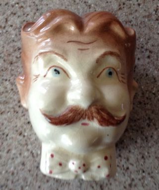Vintage Ceramic Handlebar Mustache Barbershop Man Head Wall Vase
