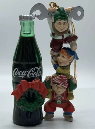 Vintage Coca Cola Elves And Coke Bottle Ornament 1994 Retro 90s Christmas