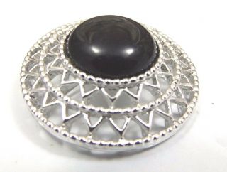 Sarah Coventry Vintage Costume Brooch Pin Black Glass Silver Tone Estate Jewelry