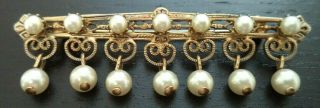 Stunning Vintage Estate High End Pearl Bead Gold Tone 2 3/8 " Brooch G771f