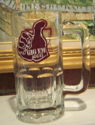 Vintage Texas A&m University Aggies Large Stein Glass Beer Mug 32oz Gig 