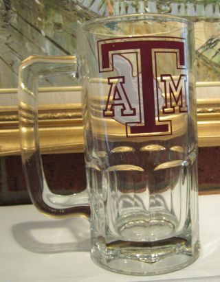 Vintage Texas A&M University Aggies Large Stein Glass Beer Mug 32oz GIG ' EM 3