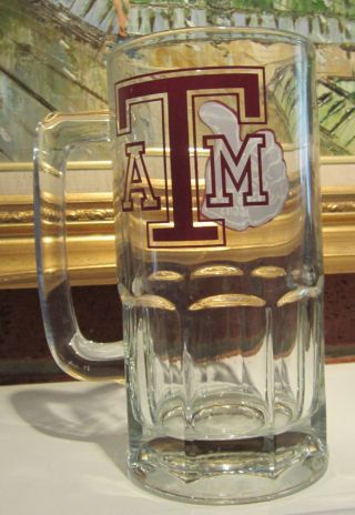 Vintage Texas A&M University Aggies Large Stein Glass Beer Mug 32oz GIG ' EM 4