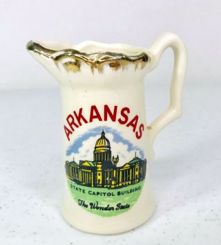 Arkansas Souvenir Vintage Small Creamer/pitcher Made U.  S.  A.  Gold Rim