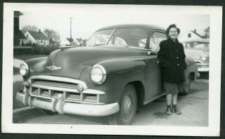 Vintage Car Photo Girl W/ 1949 Chevrolet Chevy 979010