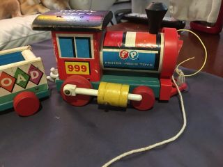 VINTAGE 1963 FISHER PRICE HUFFY PUFFY TRAIN 999.  Wood Pull Toy. 3