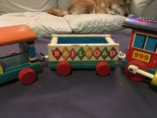 VINTAGE 1963 FISHER PRICE HUFFY PUFFY TRAIN 999.  Wood Pull Toy. 4