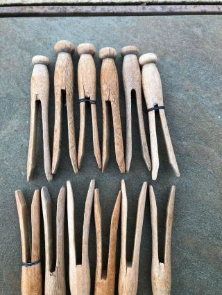 ONE DOZEN VINTAGE WOODEN CLOTHES PIN CRAFTS ROUND HEAD FLAT TOP 3.  5” Long 3