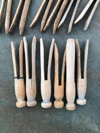 ONE DOZEN VINTAGE WOODEN CLOTHES PIN CRAFTS ROUND HEAD FLAT TOP 3.  5” Long 4