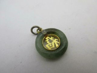 9ct Gold Plate Chinese Carved Green Jade Lucky Charm Pendant Vintage C1920 K257