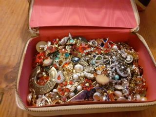 Vintage Box Full Of Broken Jewellery And Odds