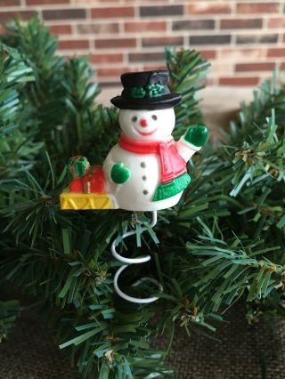 Vintage Mid Century Hard Plastic Snowman,  Sled Small Feather Tree Topper,  Mini 3 