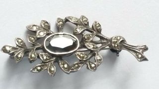 Vintage Silver Marcasite Bouquet Brooch Marked