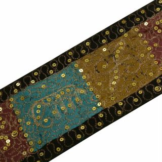 Vintage Saree Border Trim Sequin Zari Embroidered Patch Work Lace Multi Color