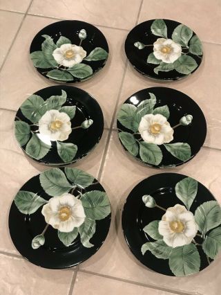 Vintage Fitz & Floyd Moon Flower Salad Appetizer Dessert Plate Black Floral 7.  5 "