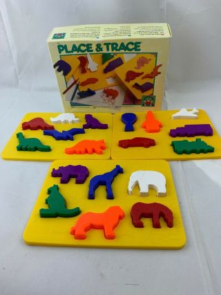 Vintage Discovery Toys Place And Trace Dinosaurs Animals Vehicles Complete