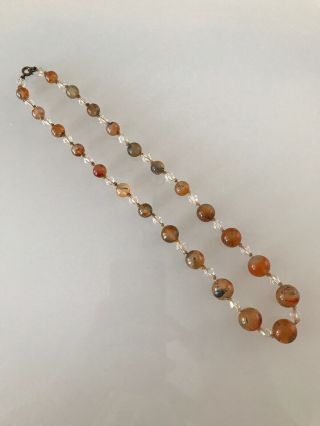Gorgeous Vintage Carnelian And Moss Agate Bead Necklace