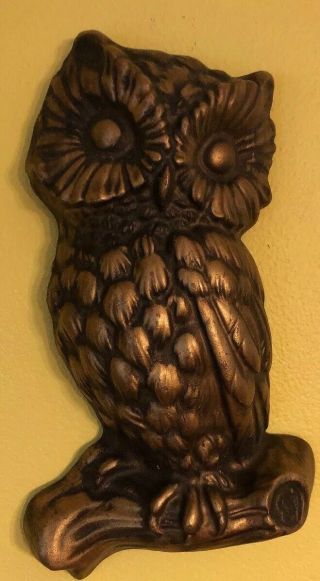 Vintage Retro Mcm Homco Gold Owl Wall Hanging Shabby Cottage Art Decor 11”x6.  5”