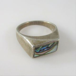 Southwest Native Style Abalone Ring Vintage Signed Sterling Silver 8g Size 7.  25