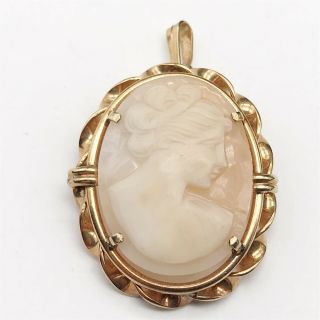 Vintage 9ct Rolled Gold Carved Cameo Shell Costume Jewellery Ladies Brooch