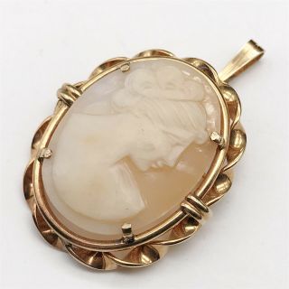 VINTAGE 9ct ROLLED GOLD CARVED CAMEO SHELL COSTUME JEWELLERY LADIES BROOCH 2