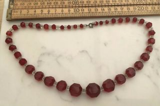 Chunky Vintage Red And Clear Glass Bead Necklace,  Vintage Necklace
