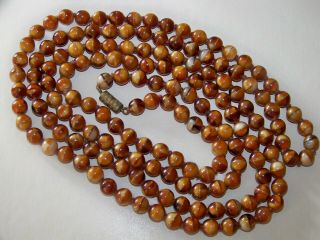Vintage Art Deco Jewellery Long Hand Knotted Tigers Eye Gemstone Bead Necklace