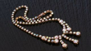 Czech Vintage Aurora Borealis Rhinestone Droplet Necklace