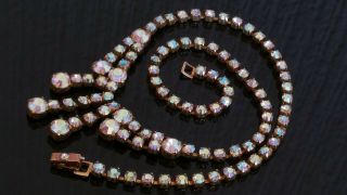 Czech Vintage Aurora Borealis Rhinestone Droplet Necklace 2