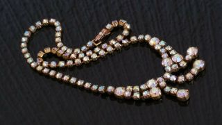 Czech Vintage Aurora Borealis Rhinestone Droplet Necklace 3