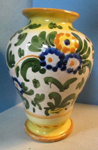 Vintage Pottery Vase - Bright Flowers & Leaves Hand Made - Italy - 5 1/2 " X 4 "