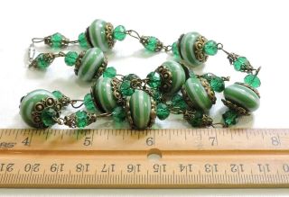 Vintage Green and White Striped Lampwork Art Glass Bead Necklace JL19222 2