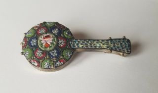 Fine Quality Vintage Banjo Micro Mosaic Brooch.