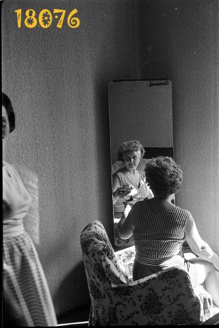 Elegant Woman In Armchair,  Mirror Reflection,  1950’s Vintage Negative Hungary