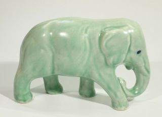 Vintage Sylvac Green Glaze Trunk Down Elephant.