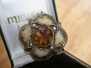Vintage Miracle Jewellery Scottish Celtic Pebble Agate Citrine Brooch Shawl Pin
