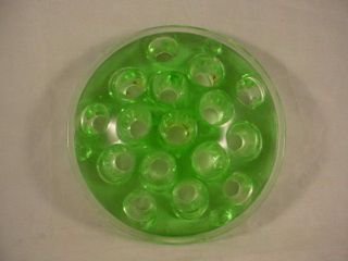 Vintage Uranium Green Glass Flower Frog 16 Holes 4 " Dia 1.  25 " High