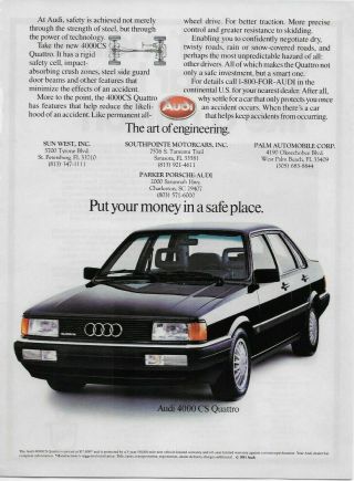1986 Audi 4000cs Quattro Sedan Vintage Color Print Ad