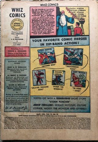 Golden Age,  Whiz Comics Featuring Captain Marvel,  1946 Vintage,  Coverless