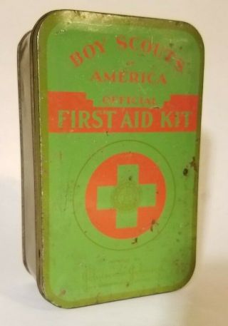 Vintage Official Boy Scouts Of America Belt First Aid Kit Tin With List
