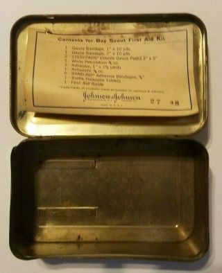 Vintage Official Boy Scouts of America Belt First Aid Kit Tin with List 3