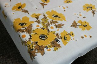 Vintage Cotton Kitchen Tablecloth Gold Poppies & White Daisies 50x52