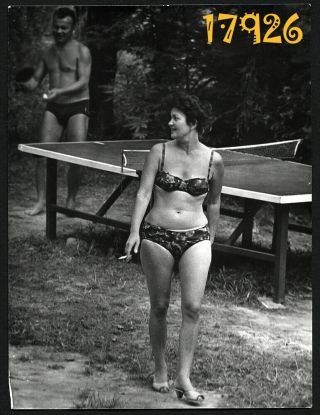 Sexy Woman W Cigarette,  Bikini,  Sport,  Ping - Pong,  Vintage Photograph,  1960’s Hun
