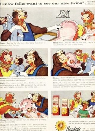 Elsie The Borden Cow " Name The Twins " Cartoon Art Vintage Life Ad 1957