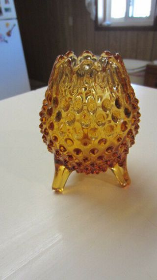 Vintage Fenton Amber Hobnail Egg Vase,  5 Inch Tall